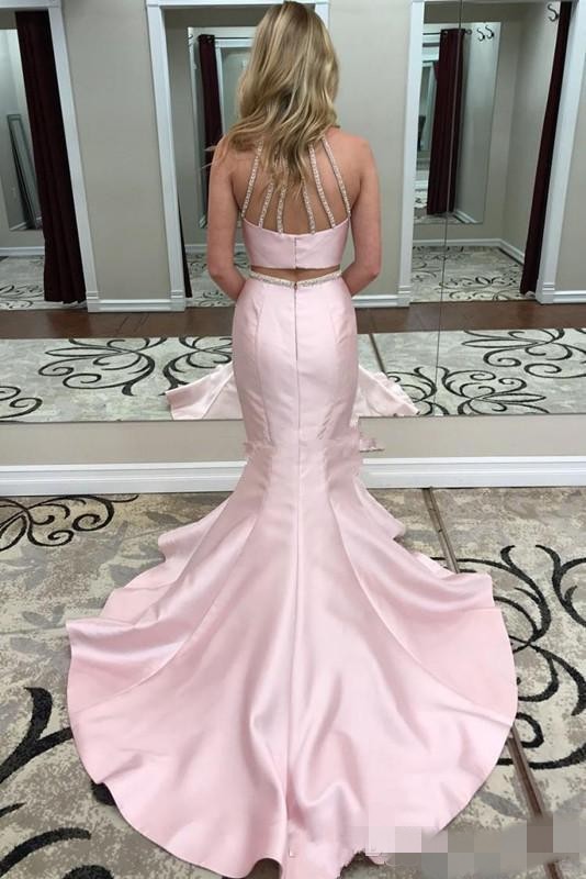 Pink Prom Blush Mermaid Dresses Two Piece Satin Newest Sweep Train Custom Made Evening Gown Formal Ocn Wear