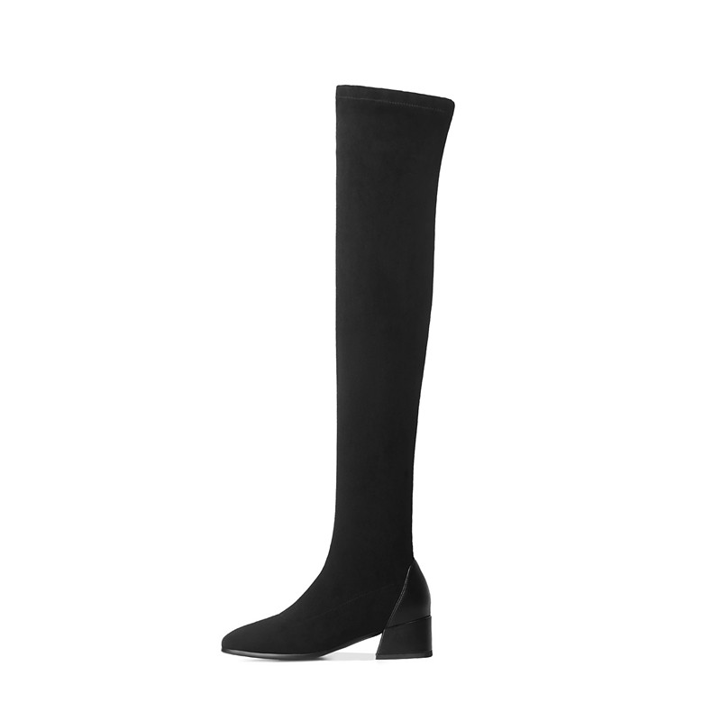 Womens over the knee thigh high boots 2020 new winter ladies shoes suede middle block heels stretch socks long boots size 42 43