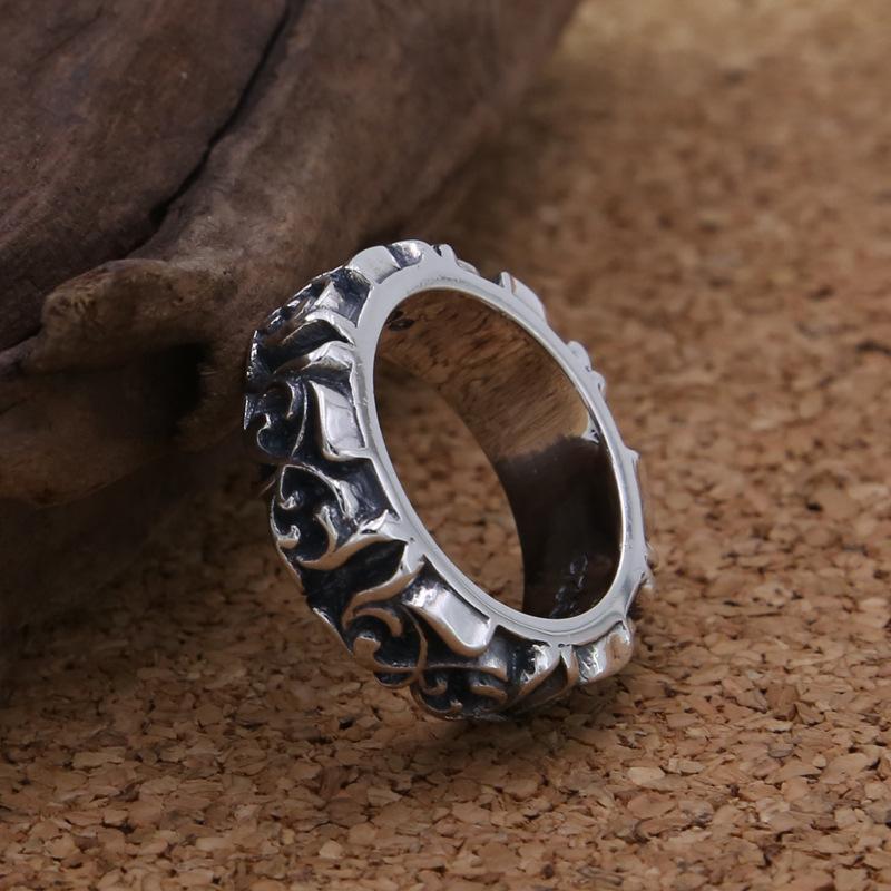 Brand new 925 sterling silver vintage jewelry American Europe hand-made designer scroll flower antique silver punk band rings free shipping