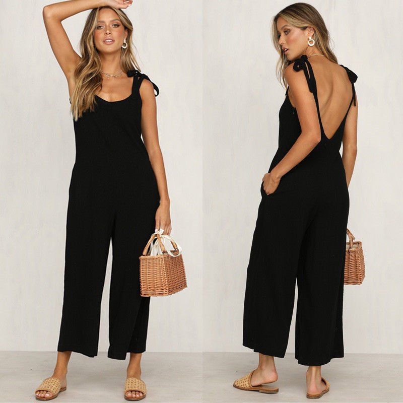 Womens Backless Jumpsuit Playsuit women solid sleeveless sexy Loose Long jumpsuit Trousers, Black
Womens Backless Jumpsuit Playsuit women solid sleeveless sexy Loose Long jumpsuit Trousers, Black