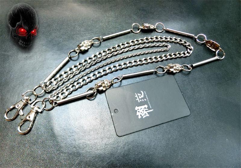 Biker Jean Wallet Keychains Silver Ghost Rock Punk Hip- Metal KeyChain Trousers Motorcyle Leather Pant Chain DR62
