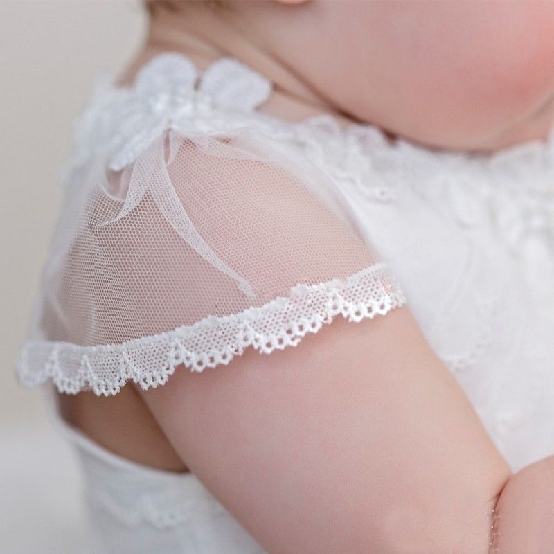 Vintage White Short Sleeve Vintage Infant Christening Dress Lace Toddler Baptism Gowns Flower Girls Kid First Communication Dress