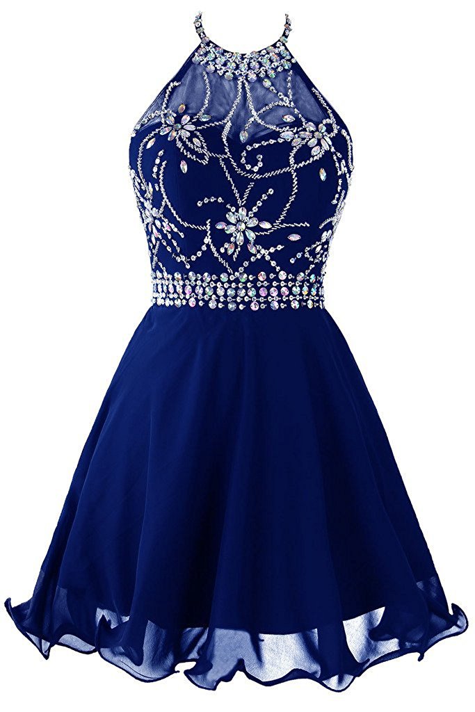 2019 Elegant Scoop Short Chiffon Homecoming Dress Beaded Appliques Prom Graduation Gown Mini Cocktail Party Gown QC1414