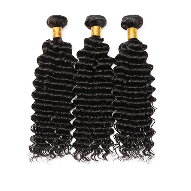 Brazilian Human Hair 3 Bundles With 13X6 Lace Frontal Baby Hair Wefts 4 PCS/lot Deep Wave 10-30inch Natural Color