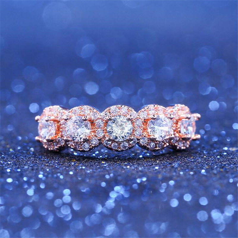 2019 Top Selling Luxury Jewelry 925 Sterling Silver&Rose Gold Fill Three Stone White 5A Cubic Zirconia Eternity Women Wedding Band Ring