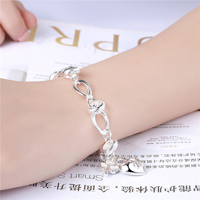 Hot sale 925 silver Hanging insets heart lock, flower spoon Bracelet DFMCH081,fashion 925 sterling silver plated Chain link bracelets