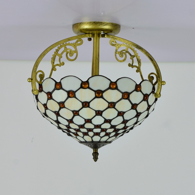 Tiffany style stained glass ceiling lights E27 hotel hall lamp AC220V Minimalist white chandelier TF095