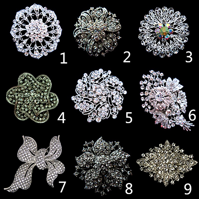 Different Style Wedding Bouquet Brooch Accessories Silver Plating Rhinestone Brooch Pins