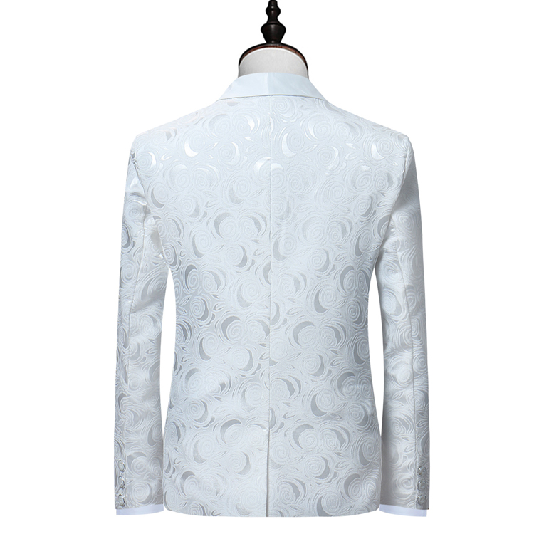 Fashion Shawl White Lapel Groom Tuxedos Floral Pattern Men Suits Wedding/Prom Best Men Designer Jackets