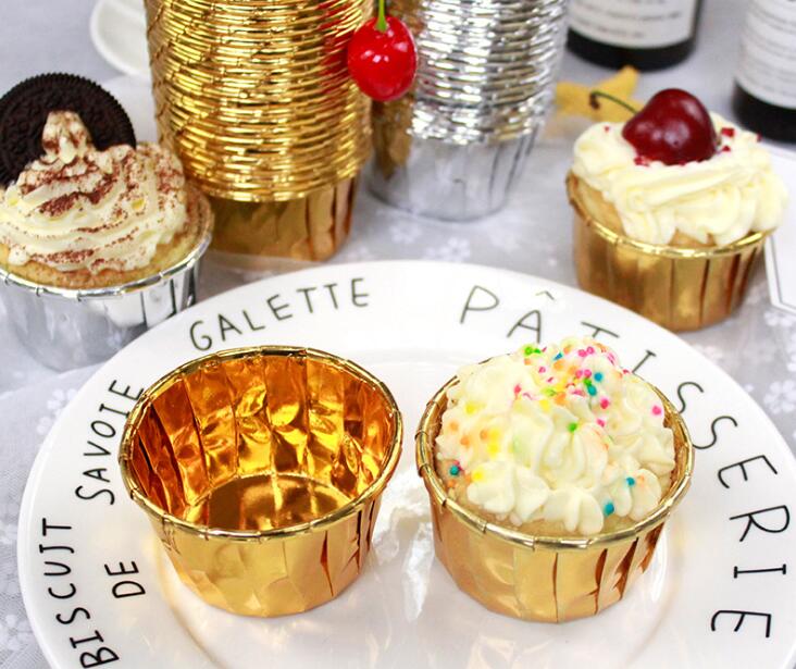 Paper Cake Cup Cupcake Cases Aluminum Foil Gold Silver Muffin Cups Kitchen Baking Wedding Party Decoration