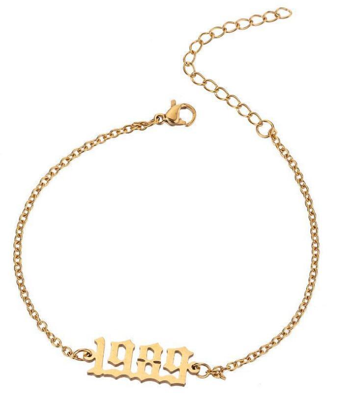 New Hot Sale Handmade Personalized Old English Number Bracelets Custom Birth Year Bracelets Special Year 1980-2020 Have Enough Stocks