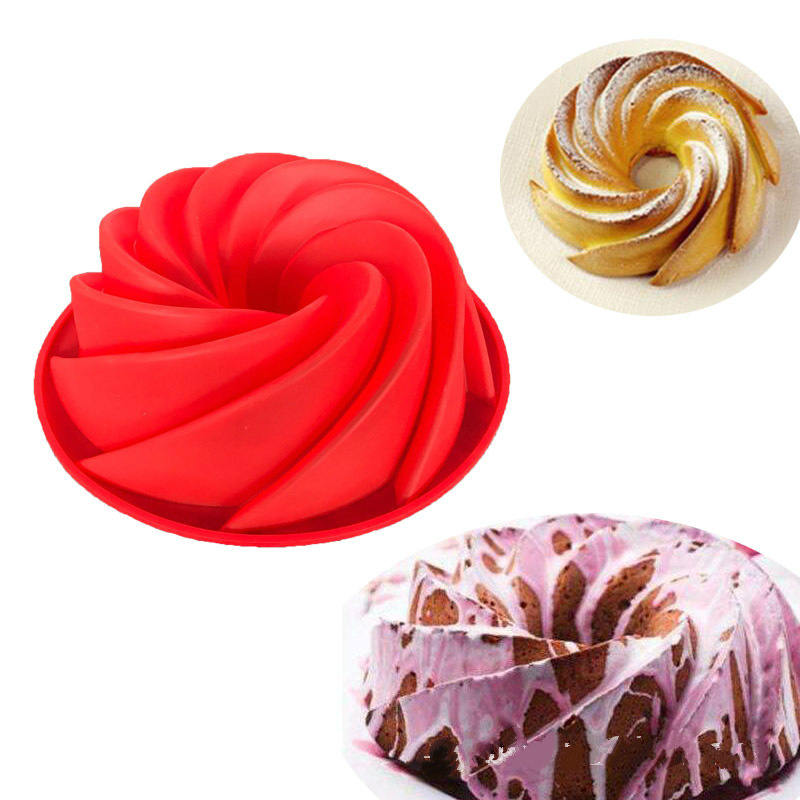 Useful Large Spiral Shape Bundt Cake Pan Bread Chocolate Bakeware Silicone Mold Bread Fondant Cake Pan Mold DIY Baking Tools