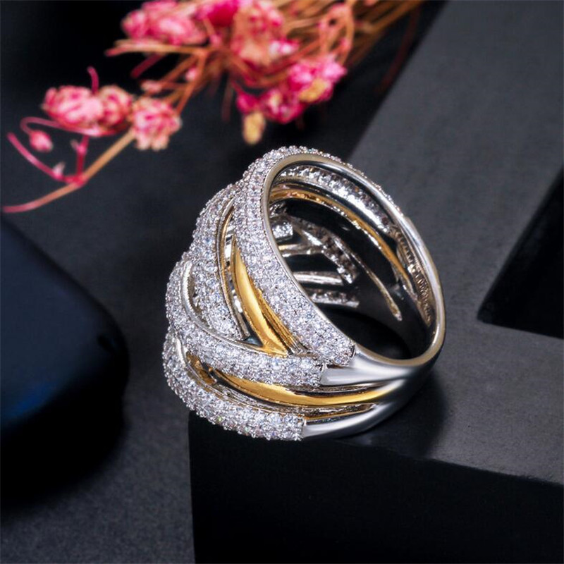 US Size 5-10 Stunning Luxury Jewelry 14K White Gold Fill Pave White Sapphire CZ Diamond Women Wedding Engagement Cross Band Ring Gift
