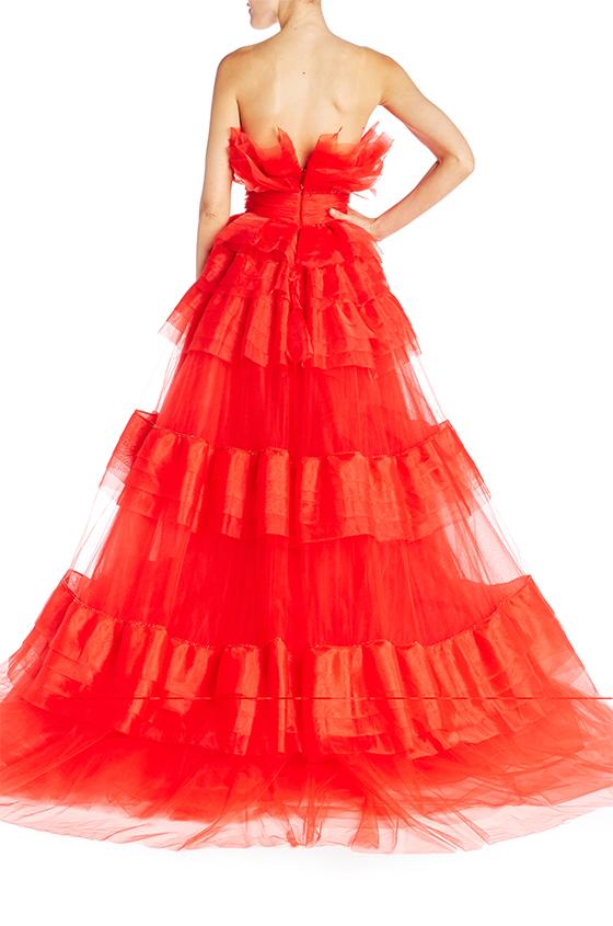 Monique Lhuillier Elegant Prom Dresses 2019 Strapless Tiered Ruffles A Line Tulle Formal Evening Dresses Long Party Gowns Custom Made