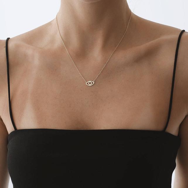 Gold Silver Hamsa Hand Evil Eye Necklace Open Line Devil Eye Necklaces Simple Fortunate Turkish Eye Necklace