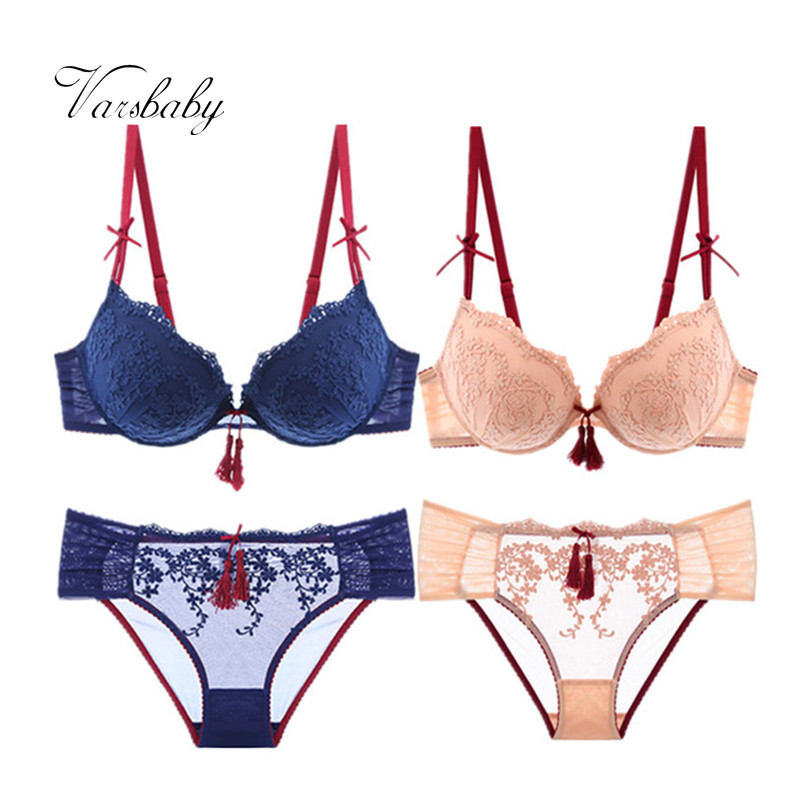 Varsbaby Sexy Lace Bow Underwire 3/4 Cup Floral Embroidery Push Up 2 Bra Sets/Lot, Blue and pink
Varsbaby Sexy Lace Bow Underwire 3/4 Cup Floral Embroidery Push Up 2 Bra Sets/Lot, Blue and pink