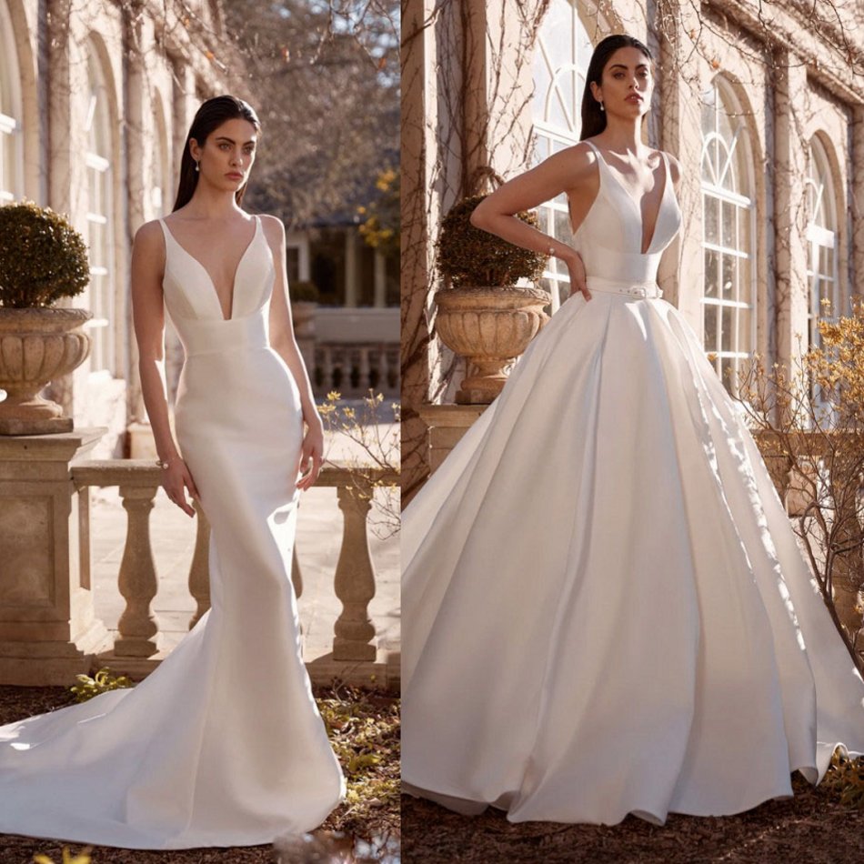 2020 Overskirt Mermaid Wedding Dresses Deep V Neck Satin Long Train Country Wedding Dress Plus Size Custom Made Beach Abiti Da Sposa, Dark navy
2020 Overskirt Mermaid Wedding Dresses Deep V Neck Satin Long Train Country Wedding Dress Plus Size Custom Made Beach Abiti Da Sposa, Dark navy