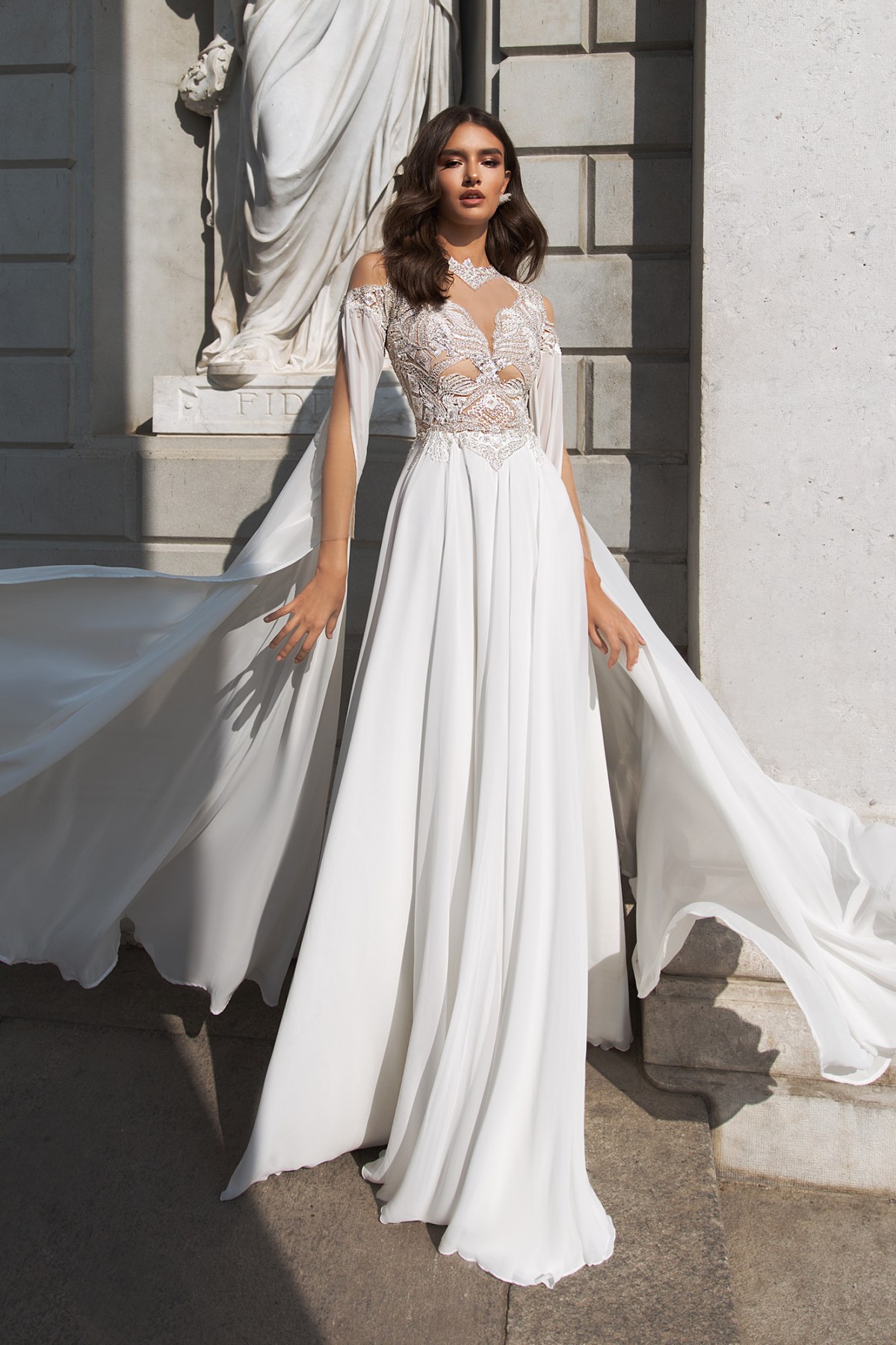 2020 Boho Bohemian Wedding Dresses Jewel Neck Lace Apliques A Line Chiffon Beach Wedding Dress Sweep Train Bridal Gowns Vestidos De Novia