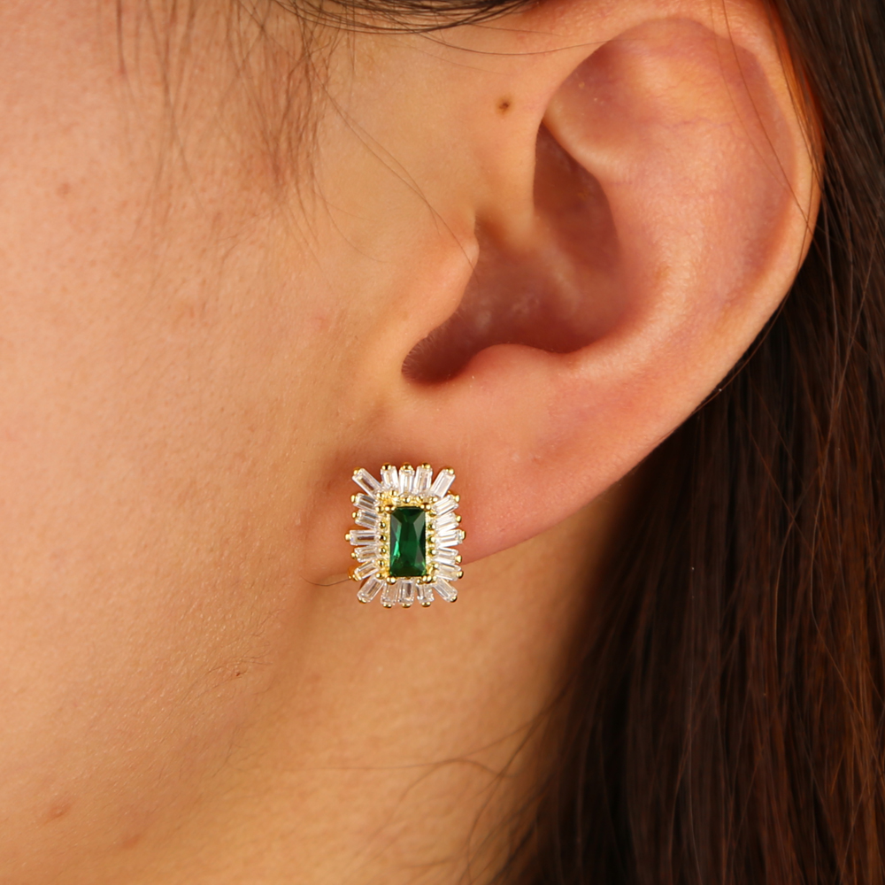 white green firework cz geometric stud earring for lady women gift classic simple cubic zirconia studs