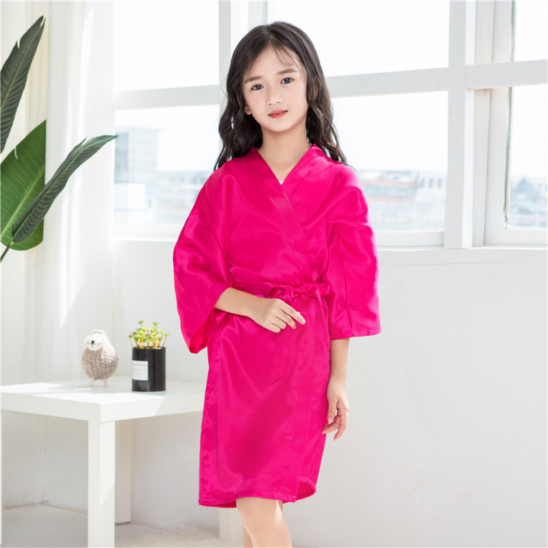 Silk Satin Wedding Bride Flower Girls Robe Solid Bathrobe Short Kimono Robe Night Bath Fashion Dressing Gown Rose