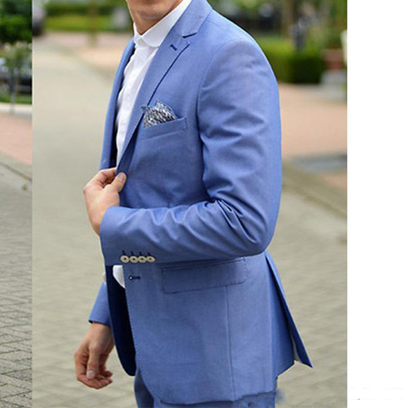 Two Piece Wedding Men Suits (Jacket Pant) Formal Style Light Blue Groom Tuxedo Bridegroom Latest Costume For Sale