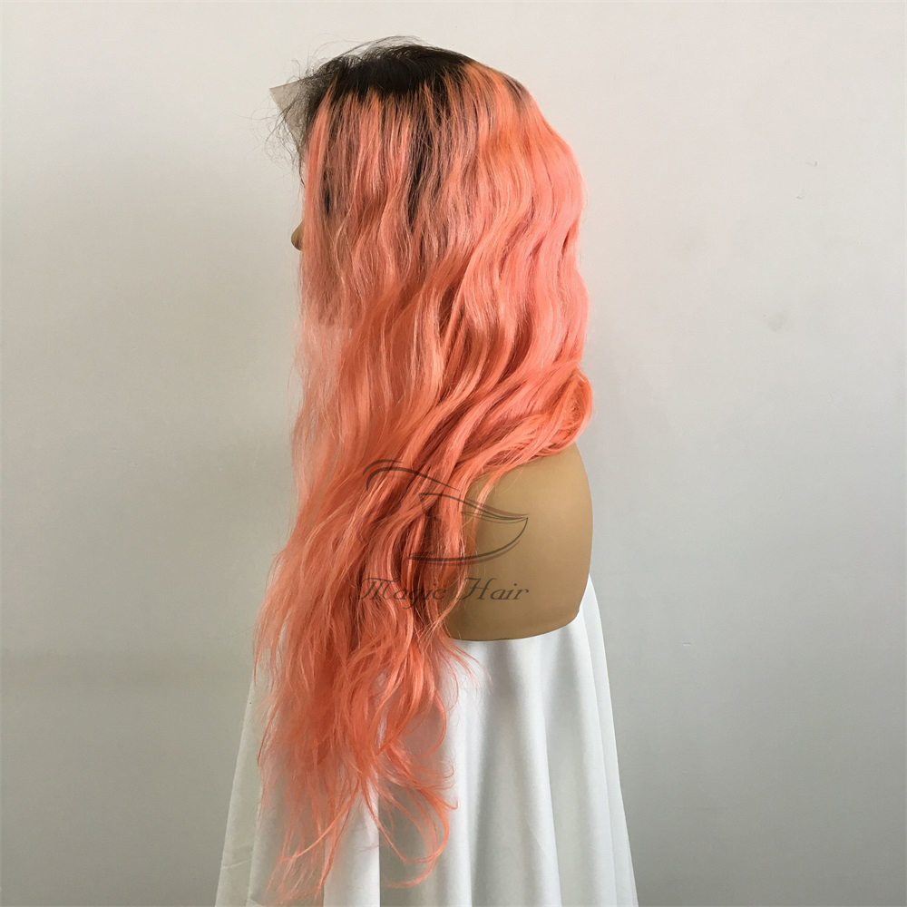 Full Lace Human Hair Wigs Brazilian Pink Color Human Hair Water Wave Thick Glueless Lace Front Wigs With Baby Hair