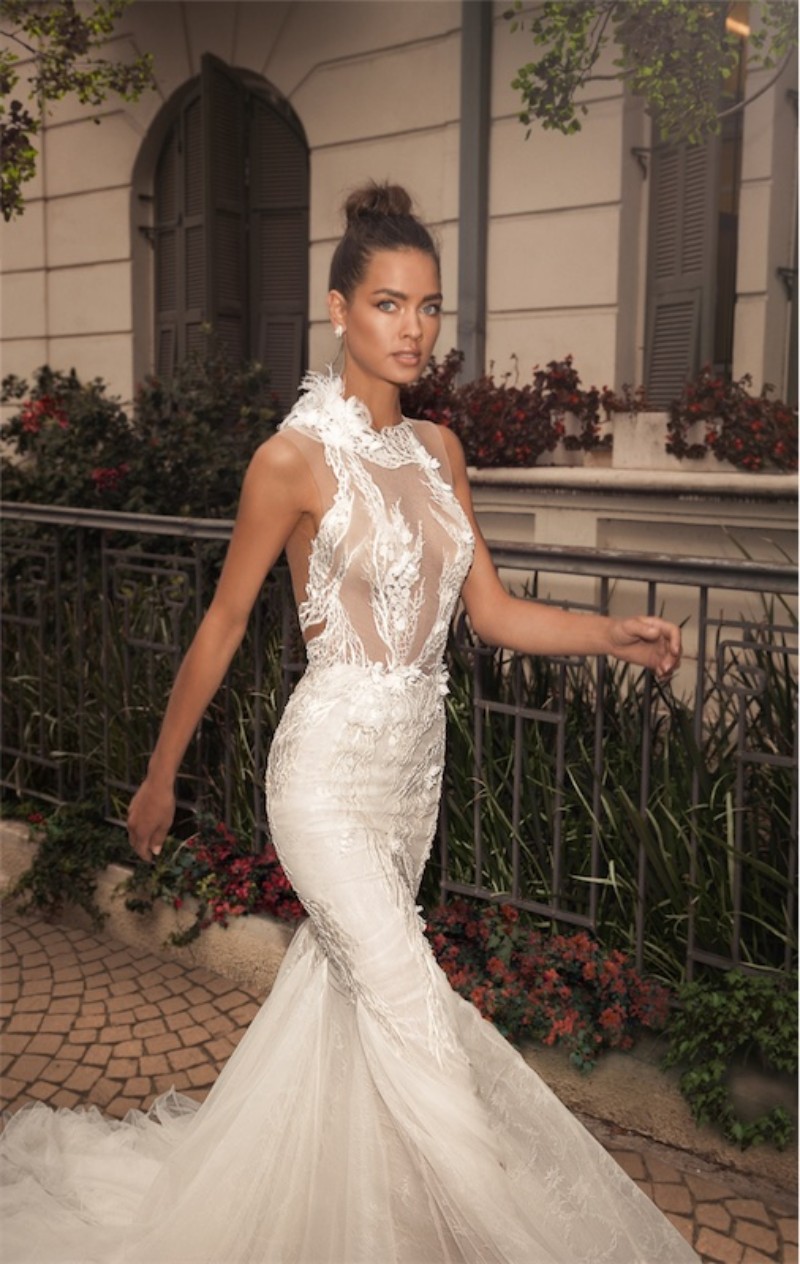 elihav sasson mermaid wedding dresses with cape sleeveless lace bridal gowns backless sweep train wedding dress cheap