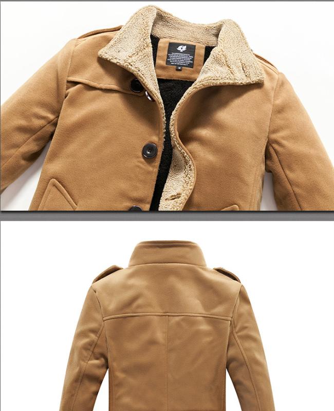 Men Stand Lead Lamb Worsted Windbreaker Jacket Male Navy Blue Long Fund Loose Coat Male Warm Thicken Outwear Turn-down Collar