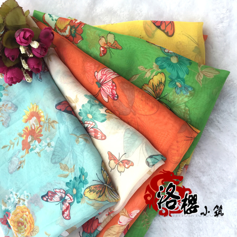 30d print chiffon flower butterfly spring and summer chiffon yarn hanfu clothes clothing skirt fabric