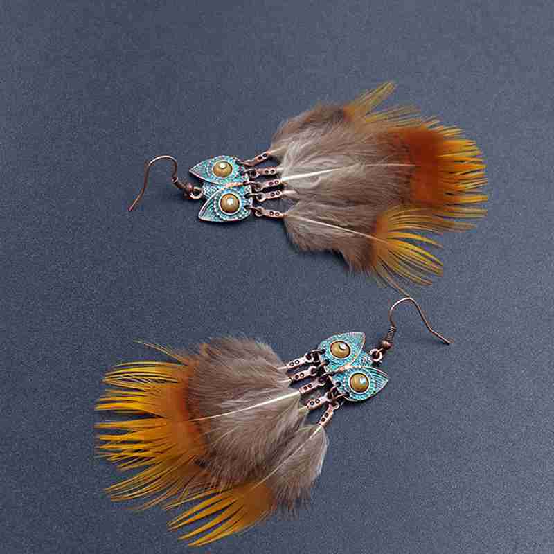Owl Earrings Bronze Feather Owl Earrings Glamour Jewelry Earrings Cute Birthday, Easter Gifts for Women and Girls