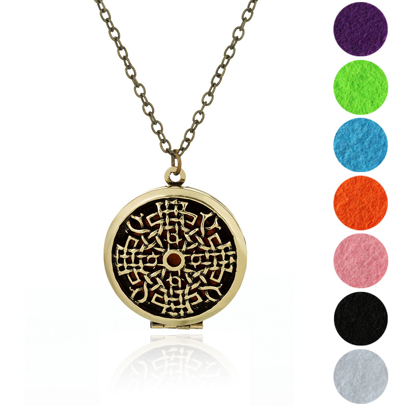 Copper Filigree Diffulser Locket Pendant Chain Necklace Essential Oil Fashion DIY Jewelry with 7 Refill Pads Fine Gifts for Women Wholesale