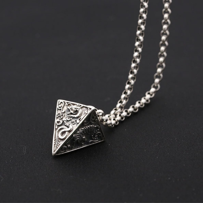925 sterling silver handmade vintage jewelry American European antique silver Pyramids Quadrihedron designer necklace pendants for men women