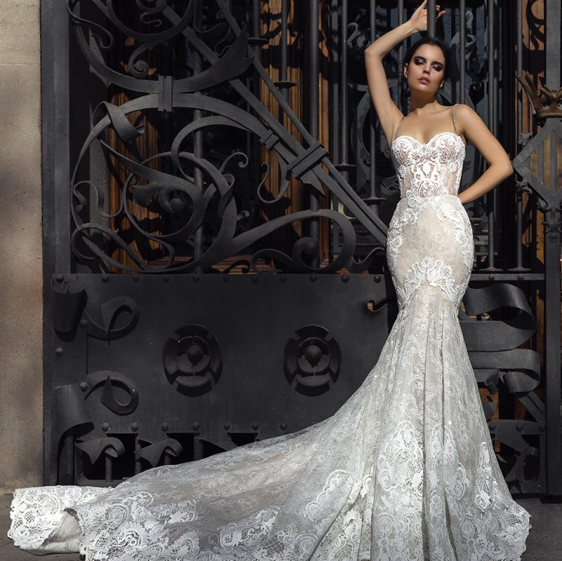 Lace Mermaid Wedding Dresses Beaded Spaghetti Straps Appliqued Bridal Gowns Chapel Train Trumpet Vestido De Novia