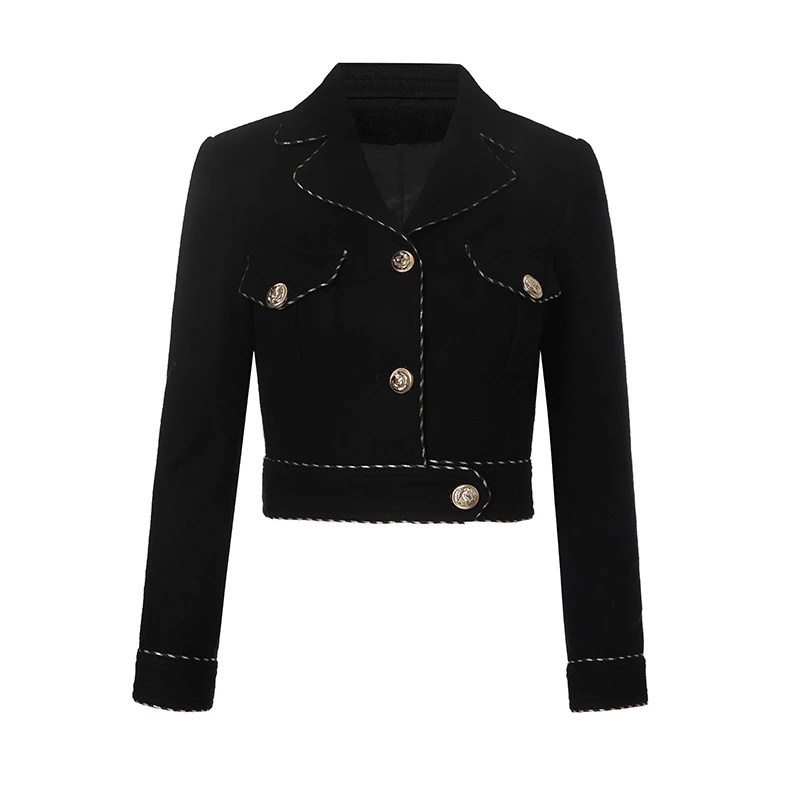 European and American stars with the same lamb wool slim high waist short blazer, Black
European and American stars with the same lamb wool slim high waist short blazer, Black