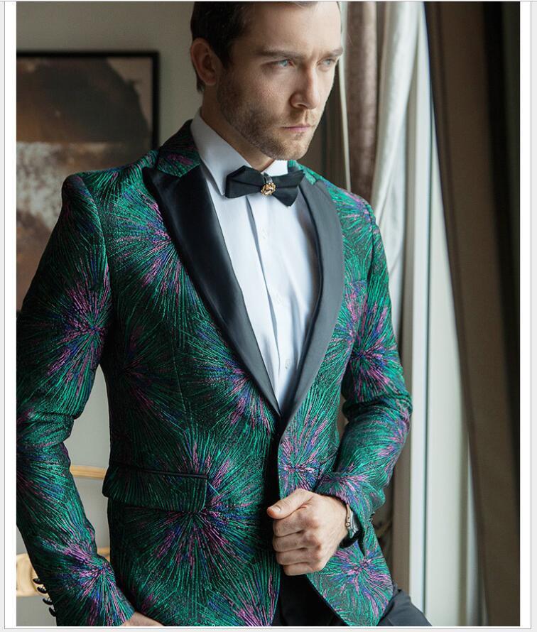 Designer New Brand Men Suits Two Pieces (Jacket+Pant) Evening Party Wear For Gentlemen Prom Wedding Tuxedos With Peaked Lapel For Sale