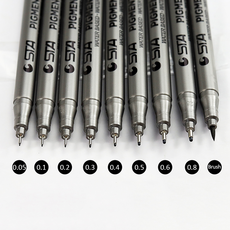 9 pcs/lot STA Water Based Brush Marker Black FineLiners Drawing Sketching Pens Different Size Black For Art Supplies Stationery
9 pcs/lot STA Water Based Brush Marker Black FineLiners Drawing Sketching Pens Different Size Black For Art Supplies Stationery