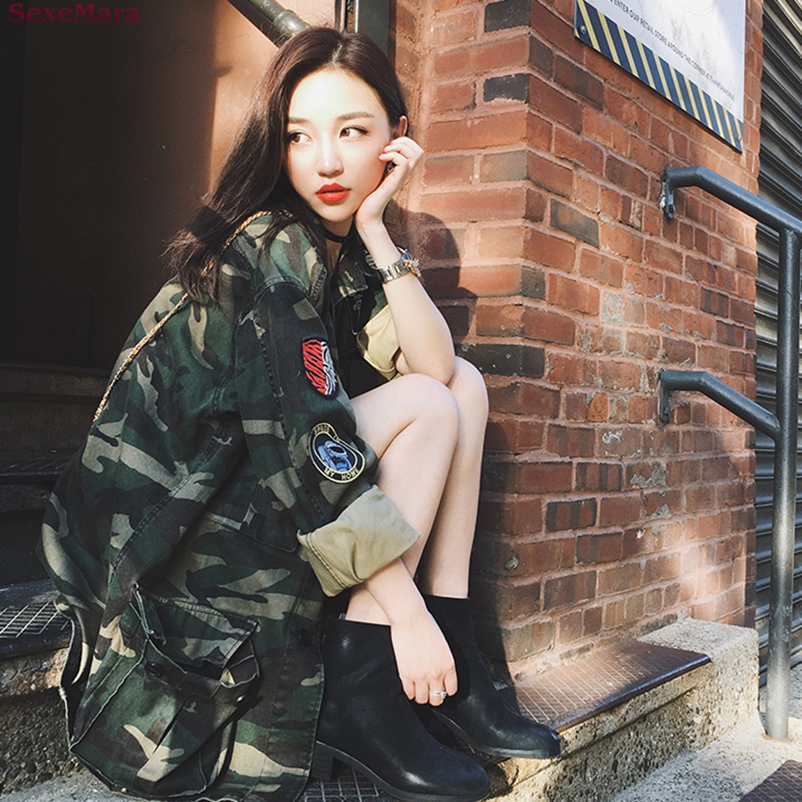 SexeMara Custom badge loose in the long paragraph tooling camouflage jacket female free shipping, Army green
SexeMara Custom badge loose in the long paragraph tooling camouflage jacket female free shipping, Army green