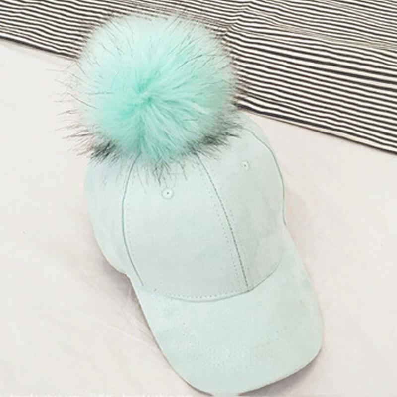 New Style Women Faux Fur Pompom Baseball Caps Light Tan Ball Suede Cap Hip-hop Hat Gorros