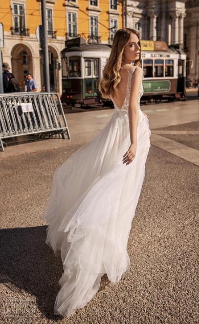 boho wedding dresses v neck lace bridal gowns flow tulle skirt backless robe de mariee wedding dress cheap