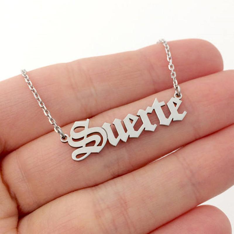 Fashion- Name Gold Color Old English Necklace Stainless Steel Chain Custom Font Necklace For Women Men Wedding Jewelry
