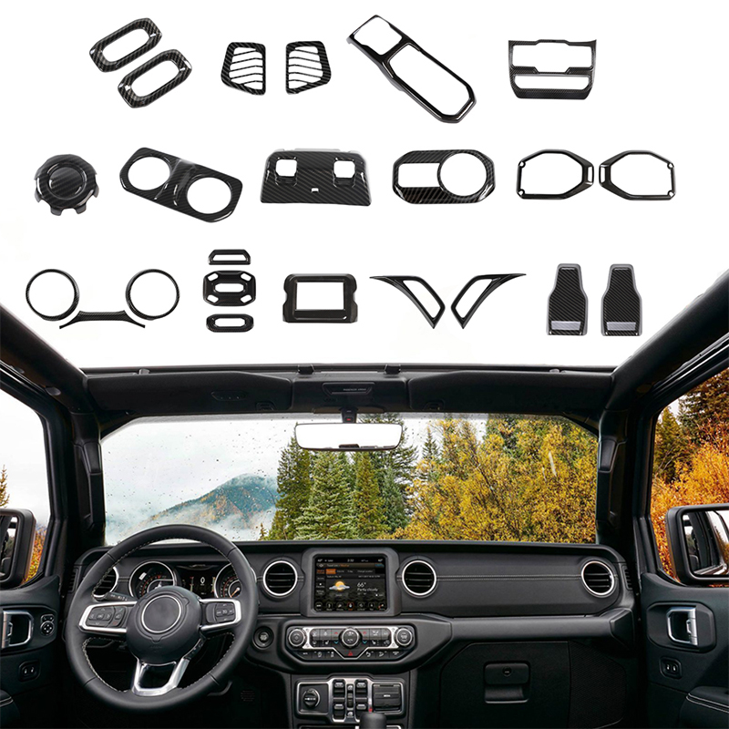 Carbon Fiber ABS Interior Kit Accessories Decoration Cover Trim For Jeep Wrangler JL 18+ 23pc Interior Accessories