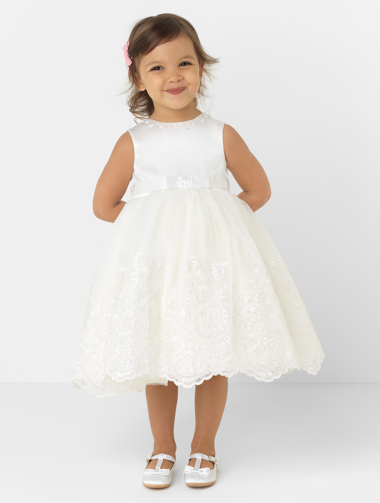 Cute Pink Ball Gown Flower Girls' Dresses 2019 Jewel Neck Sleeveless Ruffles Tiered Girls Pageant Gown First Communion Dress