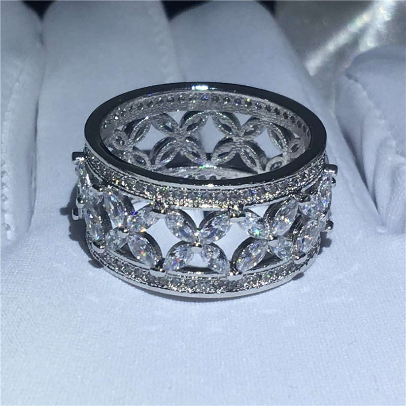 choucong Classic Flower Ring Diamond White Gold Filled Engagement Wedding Band Rings for women men Finger Jewelry
