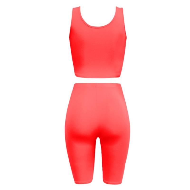 Solid Biker Shorts Tracksuit Women Sleeveless Tank Top Women Sports Suit Elastic Waist Knee Length Pants Two Piece Set