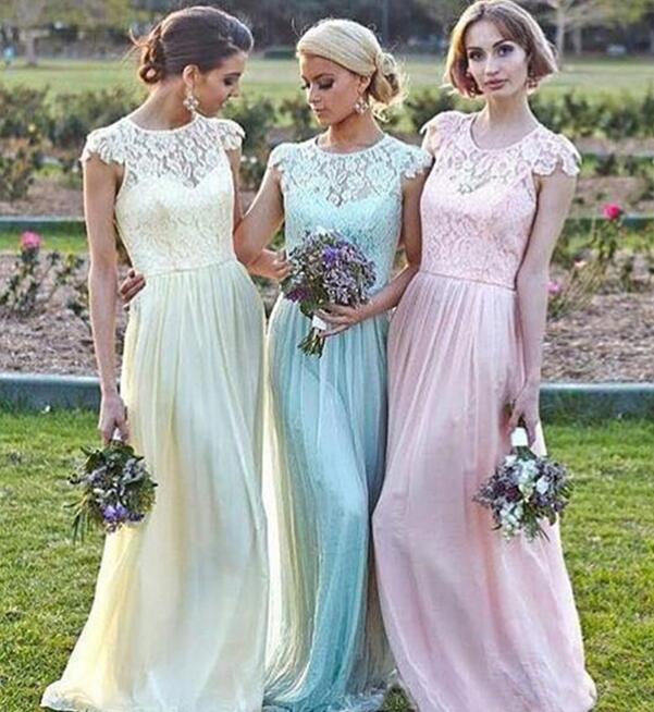 2020 Lace Chiffon Maid of Honor Dresses real image Plus Size Cap Sleeve Pink Mint daffidol cheap Beach Bridesmaid Party Evening Gowns
