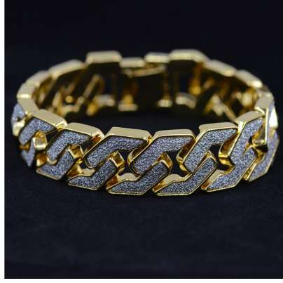 Uodesign Gold silver color Men hip hop bracelet iced out 22.5cm long link chain Exquisite Frosted Bracelets Gifts or Rap Man