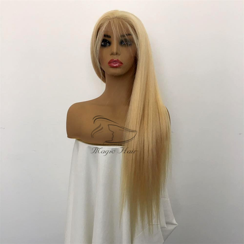 150% Density Full Lace Human Hair Wigs Brazilian Light Blonde Human Hair Color 613# Straight Thick Glueless Lace Front Wigs With Baby Hair