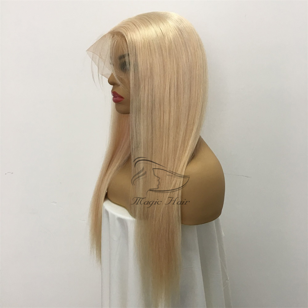 Full Lace Human Hair Wigs Brazilian Light Blonde Human Hair Color 60# Straight Thick Glueless Lace Front Wigs With Baby Hair