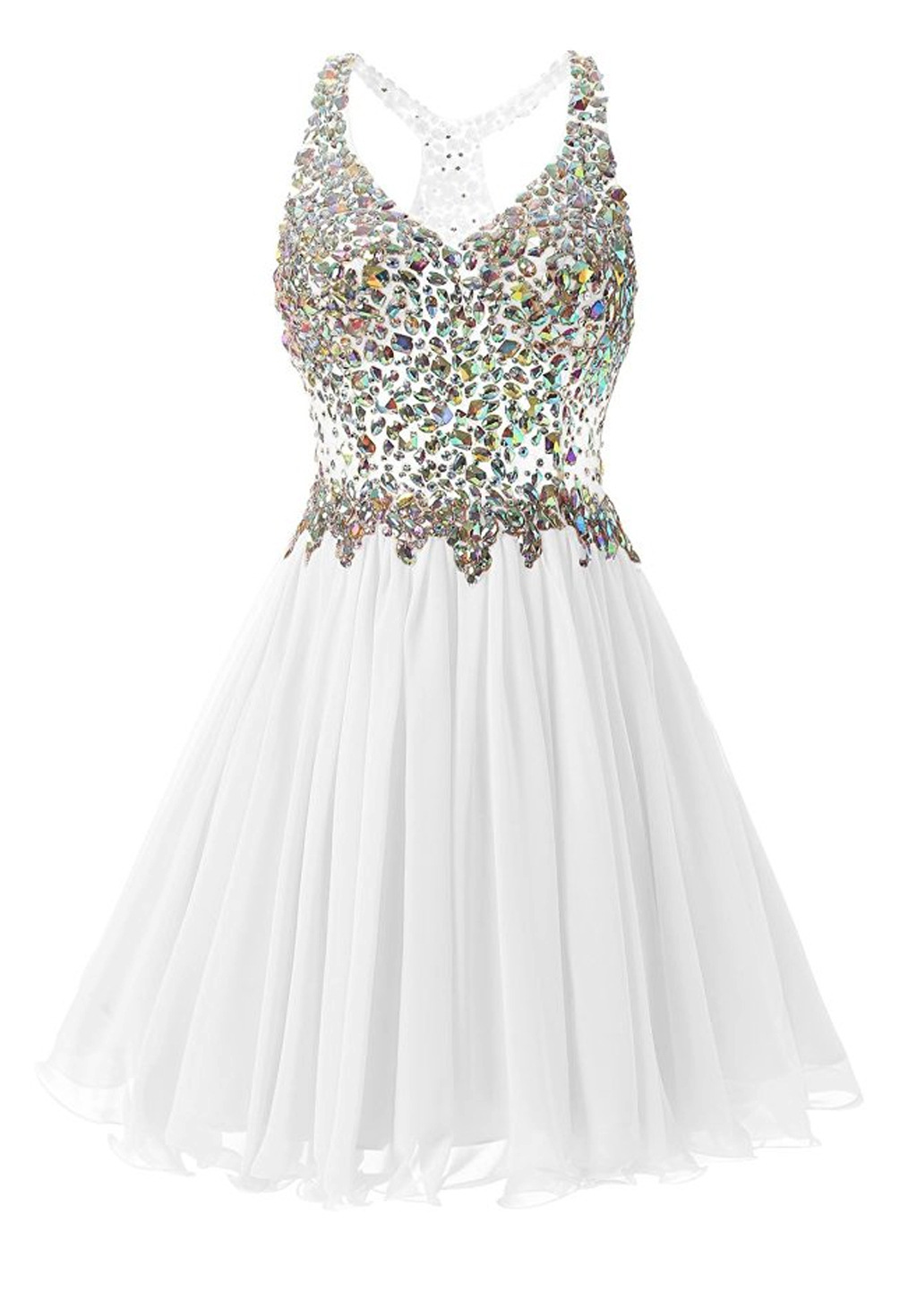 2019 New Elegant V-Neck Short Chiffon Homecoming Dress Beaded Appliques Prom Graduation Gown Mini Cocktail Party Gown QC1418