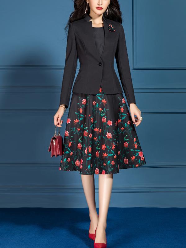 Women Suits Elegant Office Lady Formal Slim Long Sleeve Blazer Jacket Plus Size Knee Length Floral A-line Dress Two Piece Set, Black
Women Suits Elegant Office Lady Formal Slim Long Sleeve Blazer Jacket Plus Size Knee Length Floral A-line Dress Two Piece Set, Black